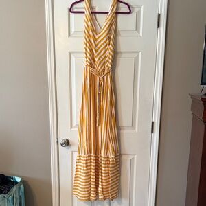 LOFT Yellow and White Striped Maxi Dress